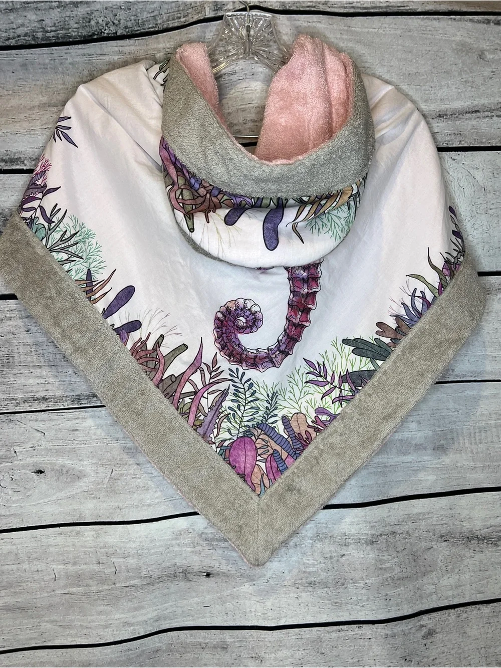 Sun of a Beach Baby Beach Towel Seahorse Seagrass Print Pink Green Grey Boutique